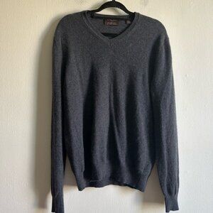 Black Brown Sz L 100% 2 Ply Cashmere Grey V Neck Sweater